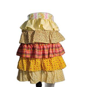 Vintage Handmade Darling Ruffle Apron Calico Plaid Floral Gingham Ties at Waist